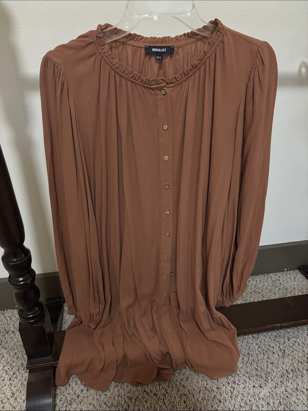 Wishlist Rust Brown Button-Front Peasant Dress